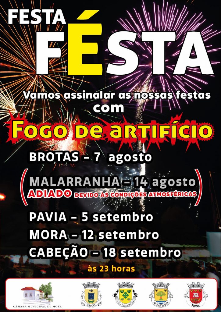 Espetáculo de Fogo-de-artifício de dia 14 de Agosto adiado