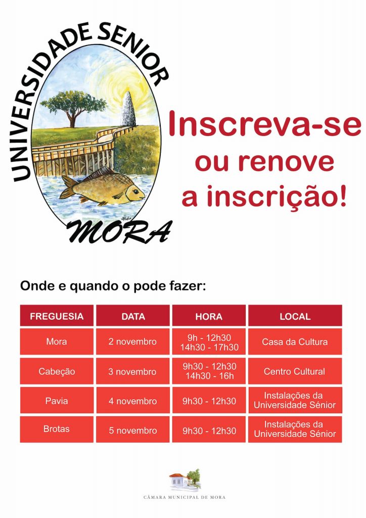 Universidade Sénior de Mora - inscrição/renovação de inscrição