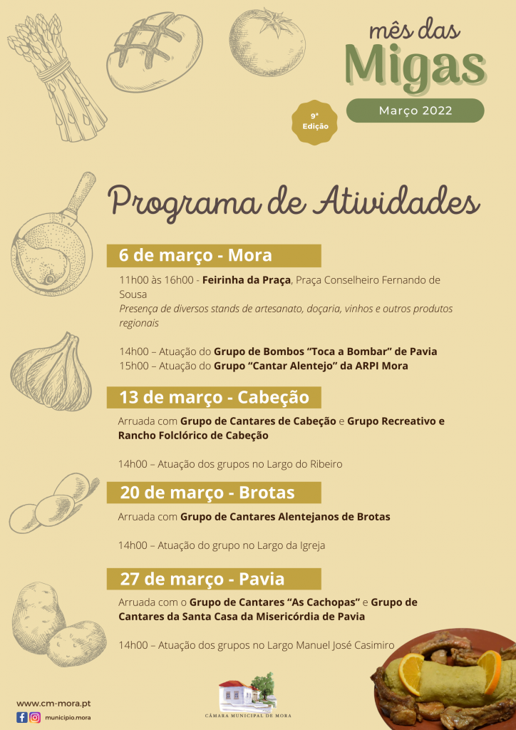 Município de Mora dinamiza programa de atividades no âmbito do Mês das Migas