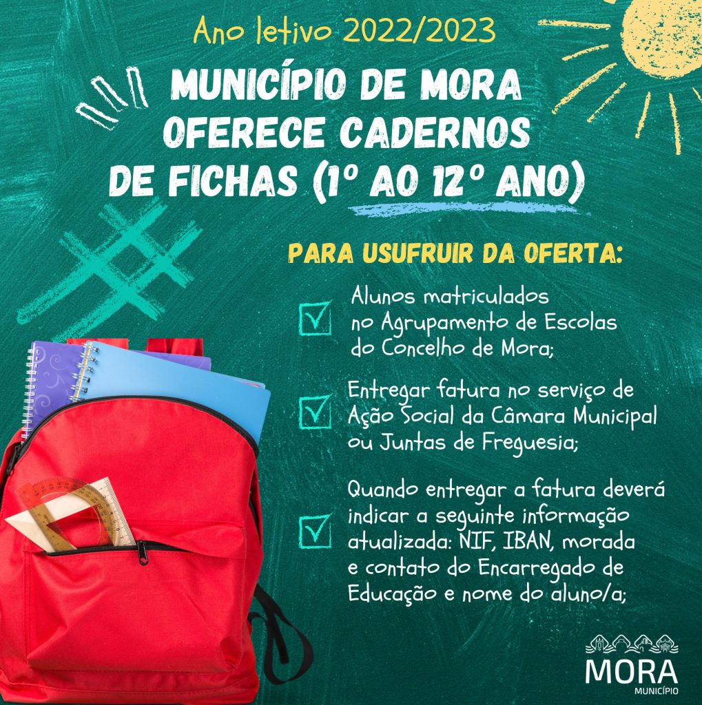 Município de Mora oferece cadernos de fichas desde o 1º ao 12º ano